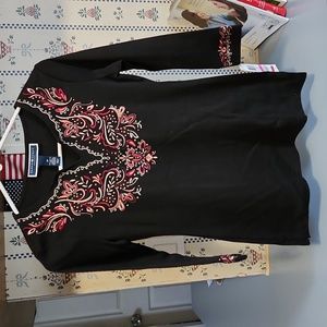 NWT Karen Scott Size P/P Embroidered 3/4 length sleeve shirt